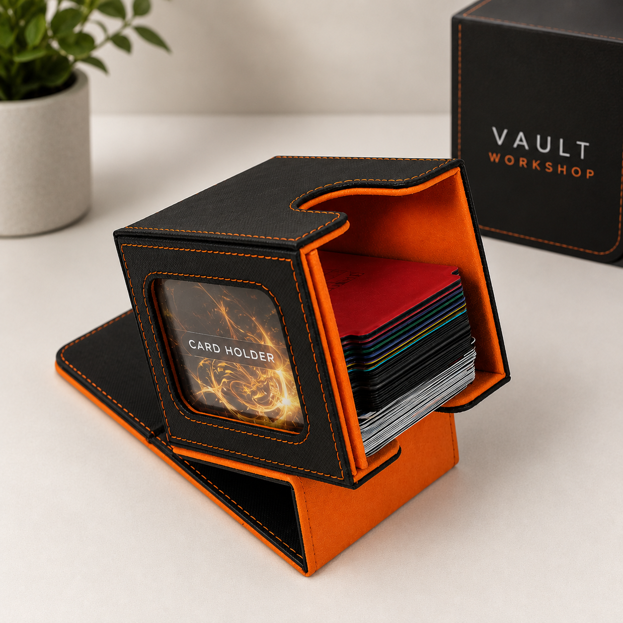 Premium Trading Card Deck Box with Display Window – Magnetic Leather Card Storage Case
