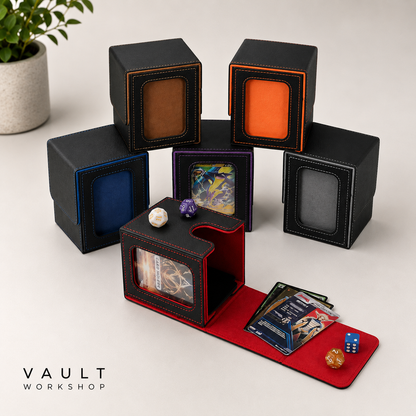 Premium Trading Card Deck Box with Display Window – Magnetic Leather Card Storage Case